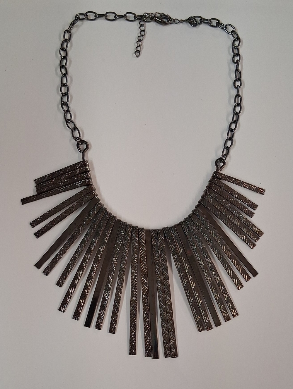 Statement Black Gunmetal Fringe Bib Necklace - Women Jewelry